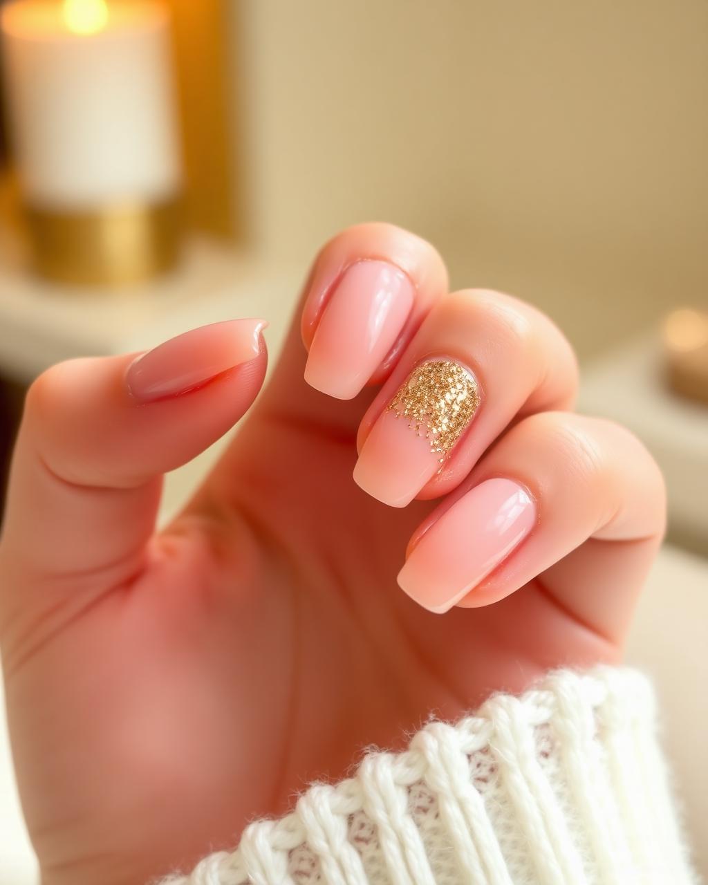 Nude pink with gold glitter accent